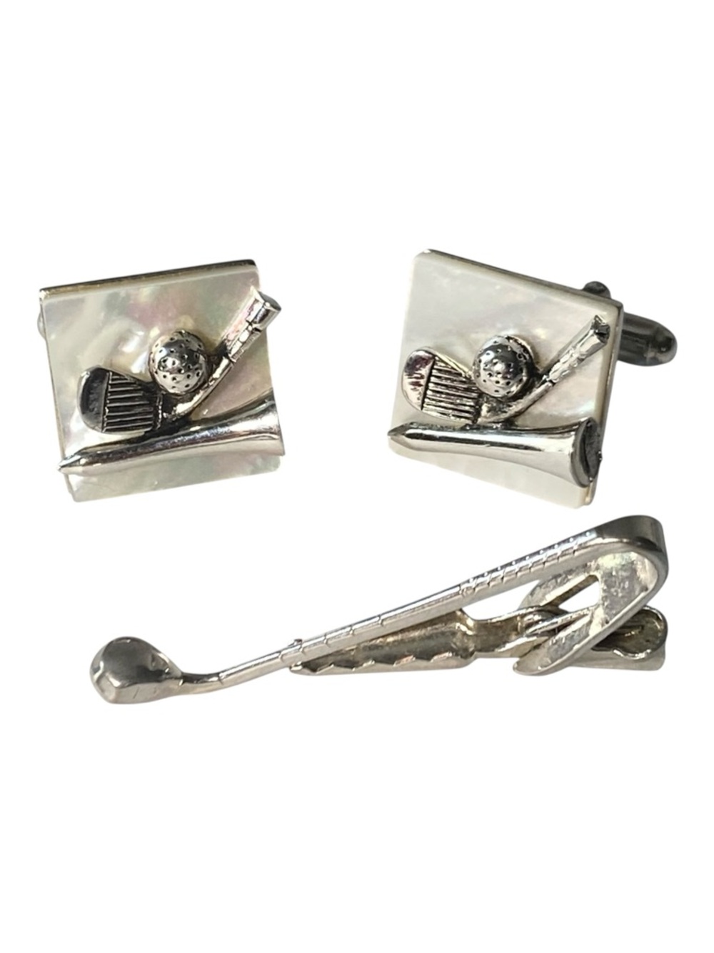 Mother of Pearl Cuff Link And Tie Clip Set